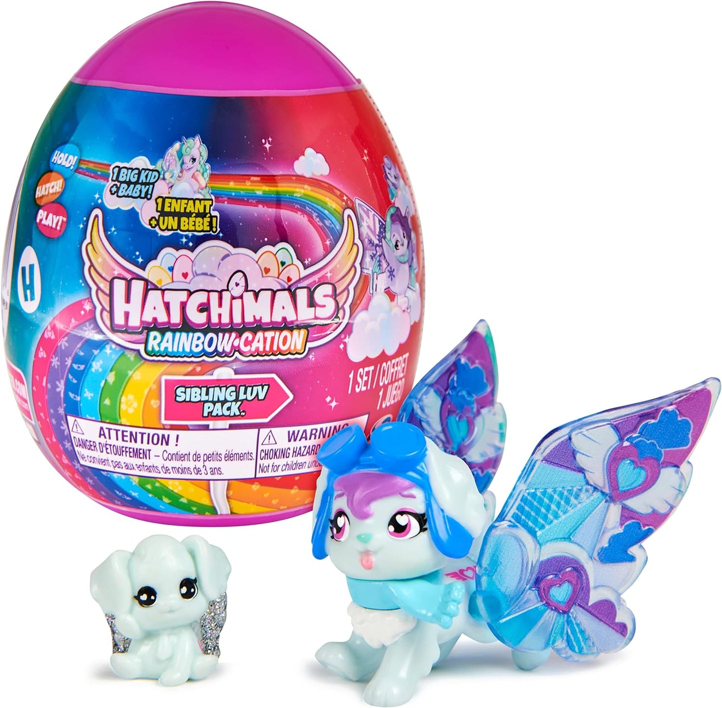 HATCHIMALS CollEGGtibles, pacote Rainbow-cation Sibling Luv com 1 criança grande, 1 bebê, cobertor de tecido (o estilo pode variar), brinquedos infantis para meninas de 5 anos ou mais