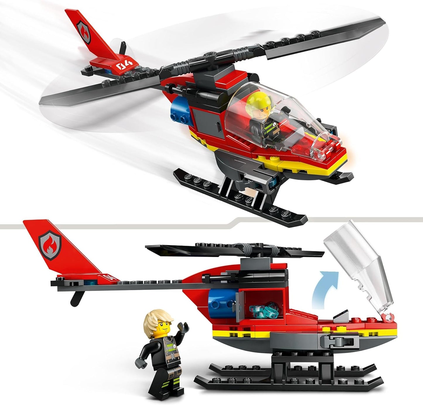 LEGO  Brinquedo de helicóptero de resgate de bombeiros urbanos para meninos e meninas de 5 anos ou mais, conjunto de construção de veículos com minifigura piloto de bombeiro, presente de brincadeira imaginativo para crianças 60411