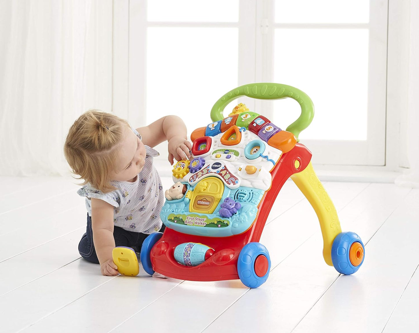 VTech First Steps Baby Walker | Brinquedo de bebê Push Along Walker com formas, sons, música, frases, brincadeira de faz de conta e muito mais | Adequado para bebês de 6 a 30 meses, meninos e meninas