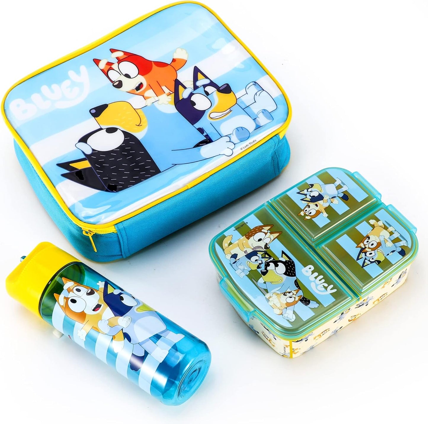 Zawadi Global Conjunto de lancheira infantil Bluey Kids - lancheira isolada, lancheira com vários compartimentos e garrafa de água de 540 ml - conjunto de comida para almoço de viagem escolar, sem BPA