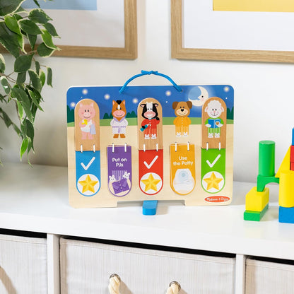 Melissa & Doug Wooden Meu gráfico de rotinas diárias diurnas e noturnas para meninos e meninas 3+