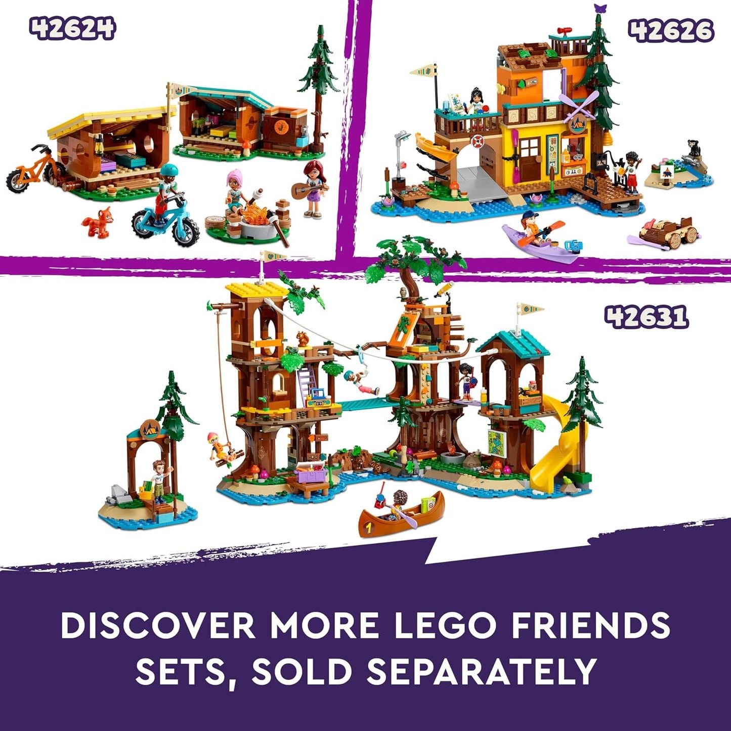 LEGO Conjunto de campo de tiro com arco Friends Adventure Camp, brinquedo de construção para meninas, meninos e crianças de 6 anos ou mais, com arco e flechas de brinquedo, 2 minibonecas, uma figura de guaxinim e acessórios, ideia de