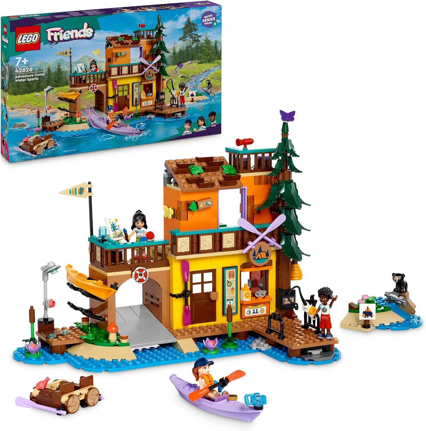 LEGO Brinquedo de construção de esportes aquáticos Friends Adventure Camp para crianças, ideia de presente de dramatização para meninas e meninos de 7 anos ou mais, com 3 personagens de miniboneca e uma figura de urso, conjunto educacional 42626