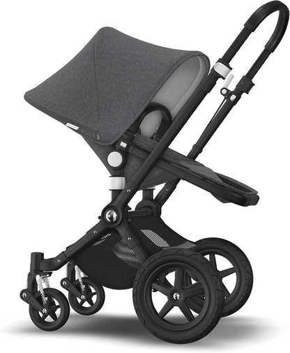 Bugaboo Cameleon 3 Plus: carrinho de passeio versátil 2 em 1 com guidão giratório para um passeio confortável, alcofa de 0 a 4 anos, chassi preto e capota de sol cinza mosqueada