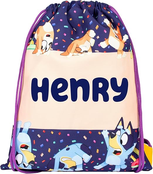 Bluey Bolsa con cordón personalizada para niños Bolsa de educación física - Bolsa escolar para niños - Regalo personalizado para niños y niñas - Bolsa de natación para niños Púrpura