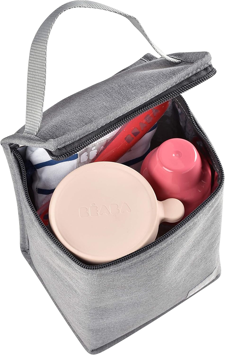 BÉABA - Bolsa Isolada para Refeições para Bebês - Grande Capacidade - Armazenamento de Garrafa Térmica - Bolsa para transporte de refeições completas - Dobrável - Material Macio Impermeável - Cinza