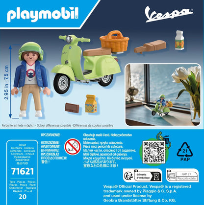 Playmobil Carros 71621: Vespa 150 Sprint Veloce 1969, verde claro, modelo fiel para colecionadores e fãs, inclui acessórios versáteis e diversas opções de selim