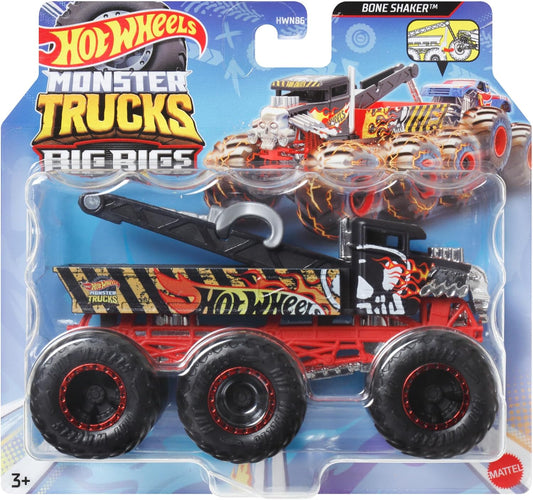 Hot Wheels Monster Trucks Big Rigs, caminhão de brinquedo em escala 1:64 com 6 rodas, transporte ou reboque de outros veículos (os estilos podem variar), HWN86