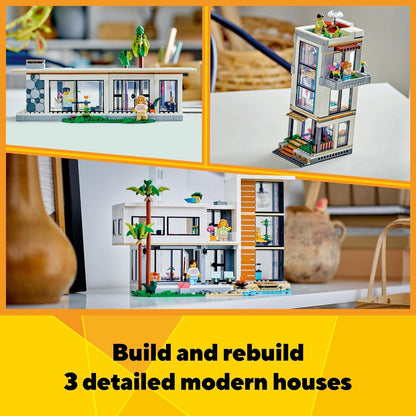 LEGO Conjunto de casa moderna 3 em 1 para construção urbana de 3 andares e cabana na floresta, kit de construção de modelo para crianças, ideia de presente para meninos e meninas de 9 anos ou mais 31153