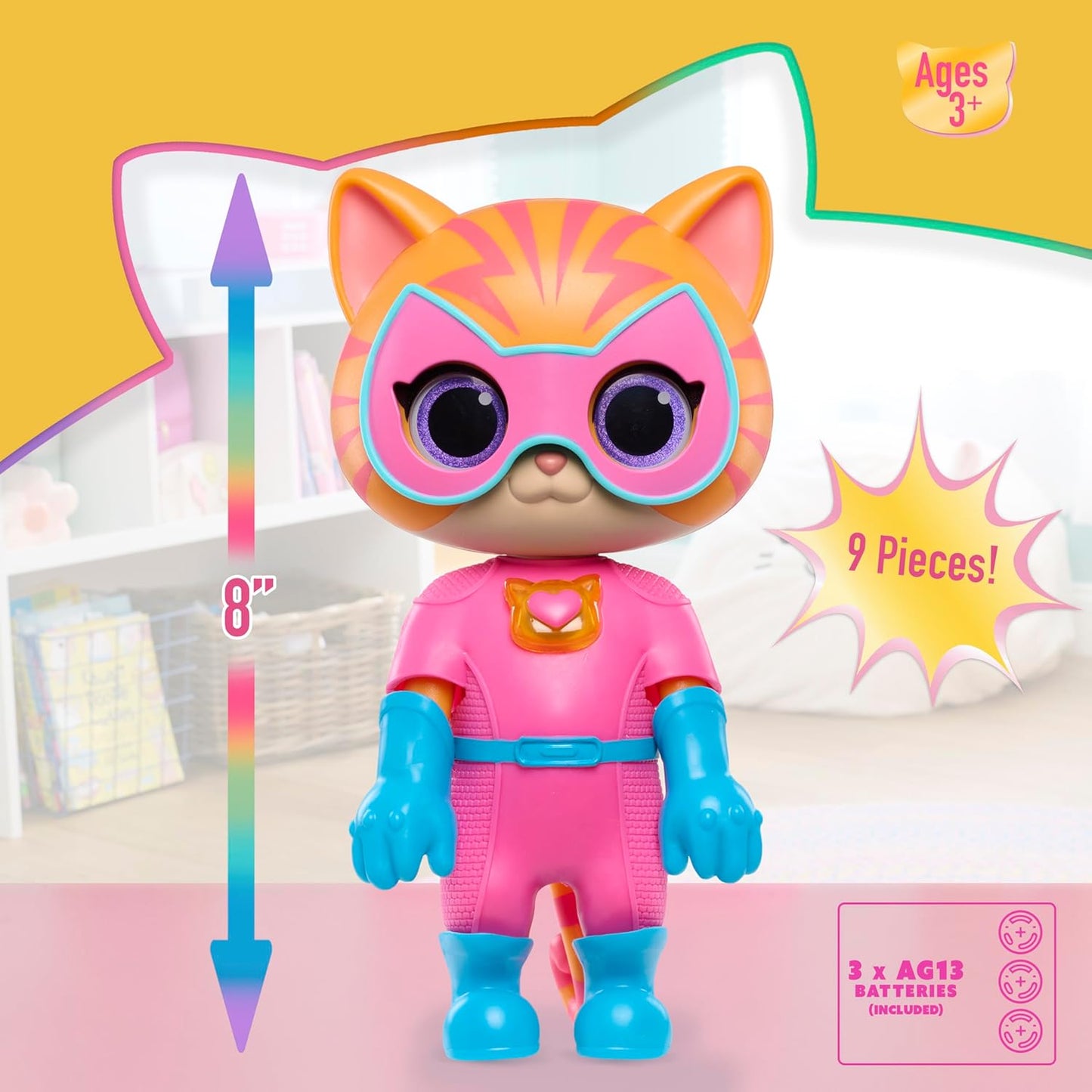 Just Play Disney Junior SuperKitties Cat-Tastic Transformando Ginny Lights and Sounds Figure, brinquedos infantis para maiores de 3 anos