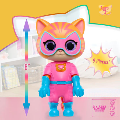 Just Play Disney Junior SuperKitties Cat-Tastic Transformando Ginny Lights and Sounds Figure, brinquedos infantis para maiores de 3 anos