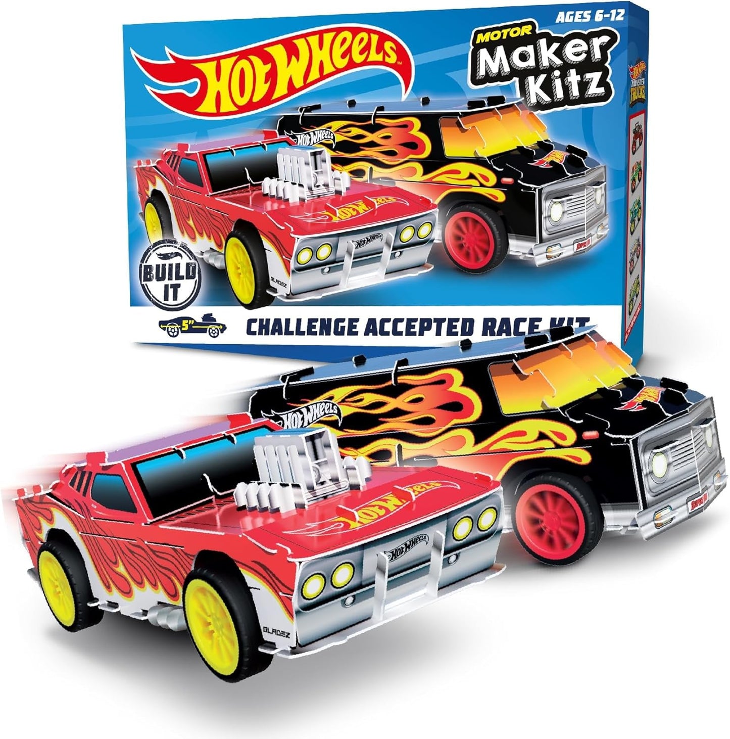 BLADEZ Hot Wheels Toyz Pull Back Racer Kit Set - Street Racers Twin Pack com Roger Dodger Car e Super Van - Hot Wheels Maker Kitz - Fácil de construir Diversão ecológica e aprendizagem STEM para crianças