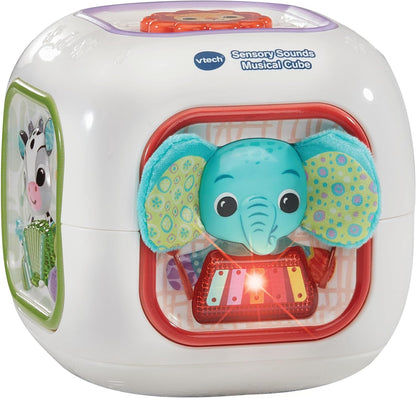 VTech Cubo Musical con Sonidos Sensoriales para Bebé, Juguete Interactivo para Bebé con Rimas Infantiles, Canciones Clásicas y Manipulativos, Enseña Animales e Instrumentos, Regalo para Bebés de 3, 6, 12, 18 Meses en Adelante, Versión en Inglés