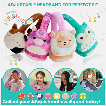 Squishmallows Lola The Unicorn Plush Fones de ouvido Bluetooth com microfone embutido para fazer e receber chamadas. Alcance Bluetooth de 10 metros, controle de volume