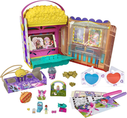 Polly Pocket Conjunto de caixa de pipoca Un-Box-It, tema de cinema, 2 bonecas, mais de 15 surpresas