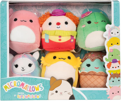 Micromallows Squishmallows Original 6-Pack - Archie Axolotl, Palhaço Bimbi, Lucy-May Llamapegacorn, Maritza Cactus, Maya Sundae, Rodry Bearded Dragon