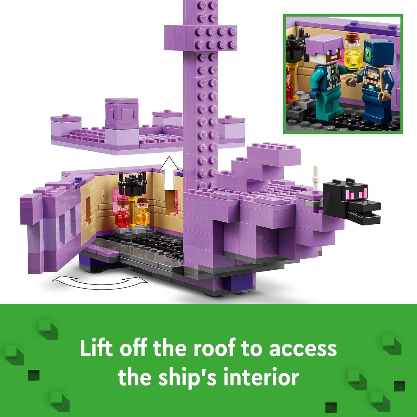 LEGO Minecraft The Ender Dragon e End Ship, brinquedo para meninos e meninas de 8 anos ou mais, apresenta uma figura de Enderman, conjunto de construção de videogame para jogo independente