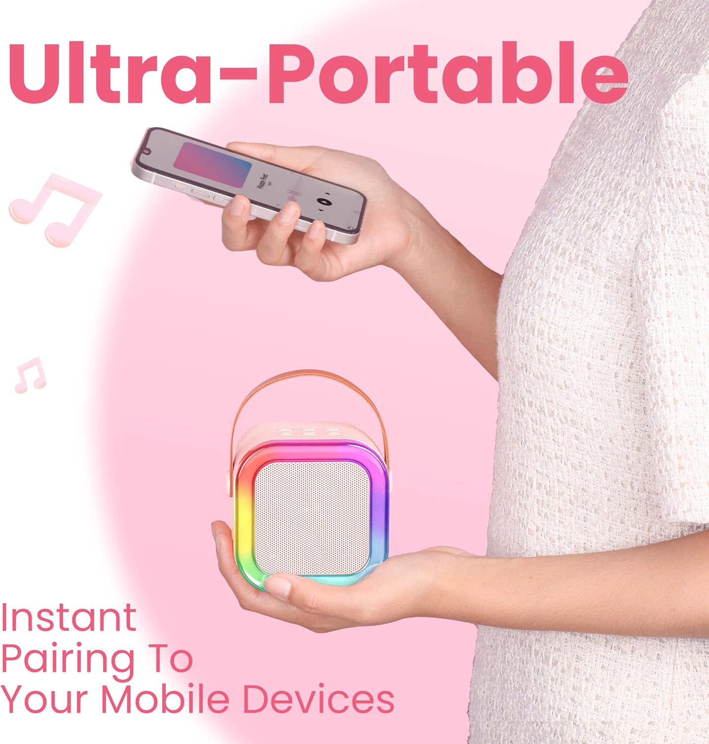 Máquina de karaokê para crianças e adultos, mini alto-falante Bluetooth portátil com 2 microfones sem fio, brinquedos infantis, presentes de aniversário para meninas