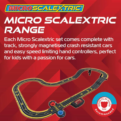 Micro Scalextric - Conjunto de corrida Law Enforcer - Conjuntos de corrida alimentados por rede elétrica, pistas de corrida de slot car para crianças de 4 anos ou mais, inclui 2 carros, 1 conjunto de pista, 1 base de energia elétrica e 2 controladores