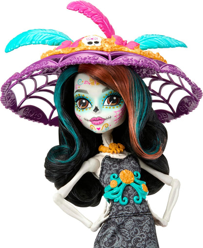 Monster High Boneca, Skelita Calaveras Día De Muertos 2024 Howliday colecionável com chapéu La Catrina, vestido Papel Picado e embalagem exibível, HXH99