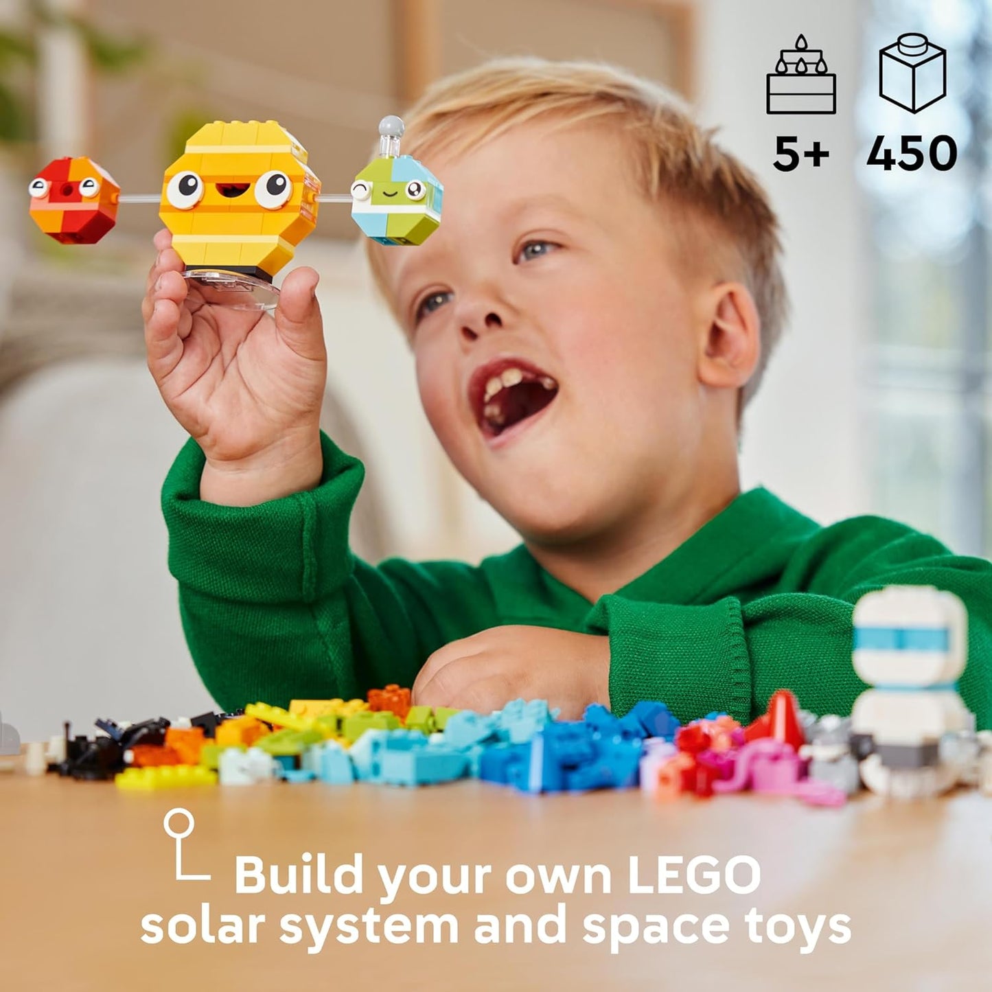 LEGO Caixa de tijolos de planetas espaciais criativos clássicos, brinquedos de construção de sistema solar com um brinquedo de foguete para crianças, meninos e meninas com mais de 5 anos com modelos de Terra, Sol, Saturno, além de figuras