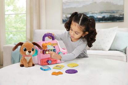 VTech Baby Cutie Porta Cachorros, Juguete Interactivo de Juego de Roles con 6 Accesorios, Botones Iluminados con Música, Sonidos y Frases, Regalo para Bebés de 9, 18, 24 Meses+