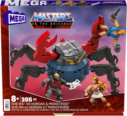 MEGA Masters of the Universe She-Ra vs Hordak & Monstroid MOTU Fan Colecionador Toy Car Building Set, figura do Príncipe Adam, para meninos e meninas com mais de 8 anos