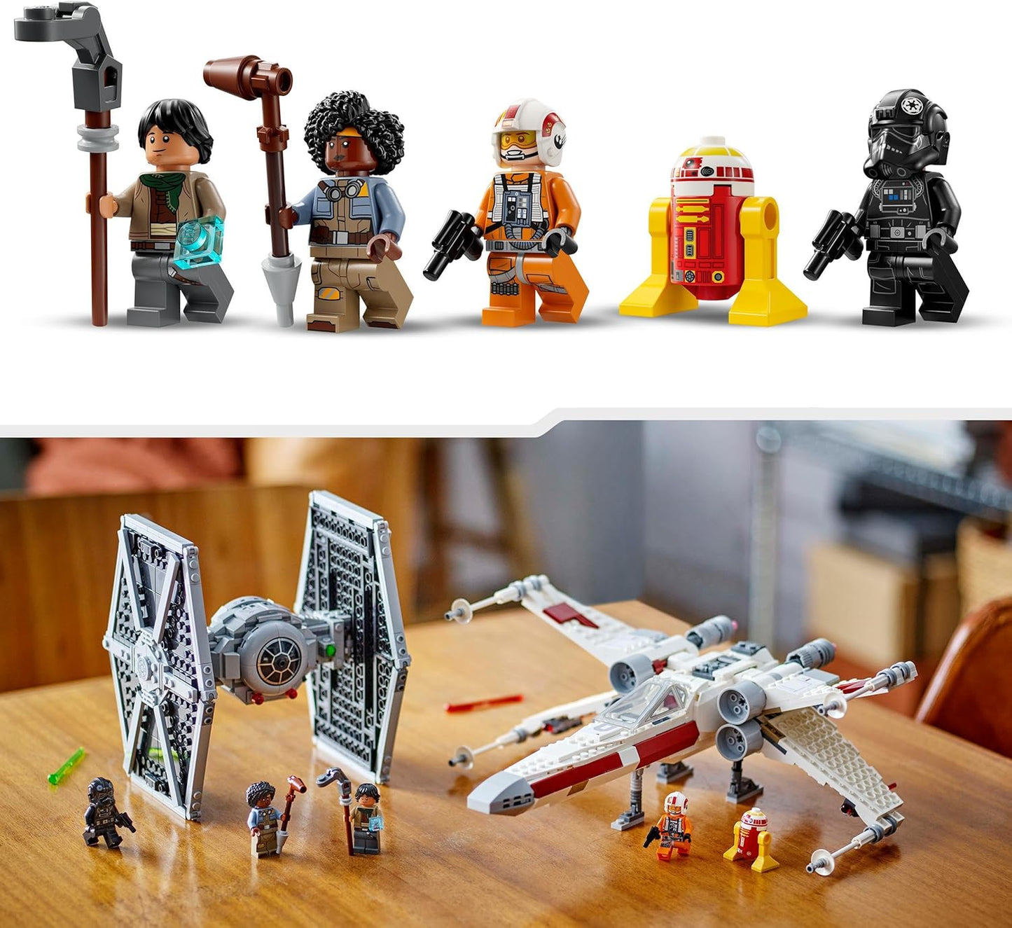 LEGO  Conjunto mash-up Star Wars TIE Fighter e X-Wing, brinquedo de construção Starfighter com mais de 9 anos para crianças, veículos com 4 minifiguras e uma figura de dróide, presente criativo para meninos, meninas e fãs 75393