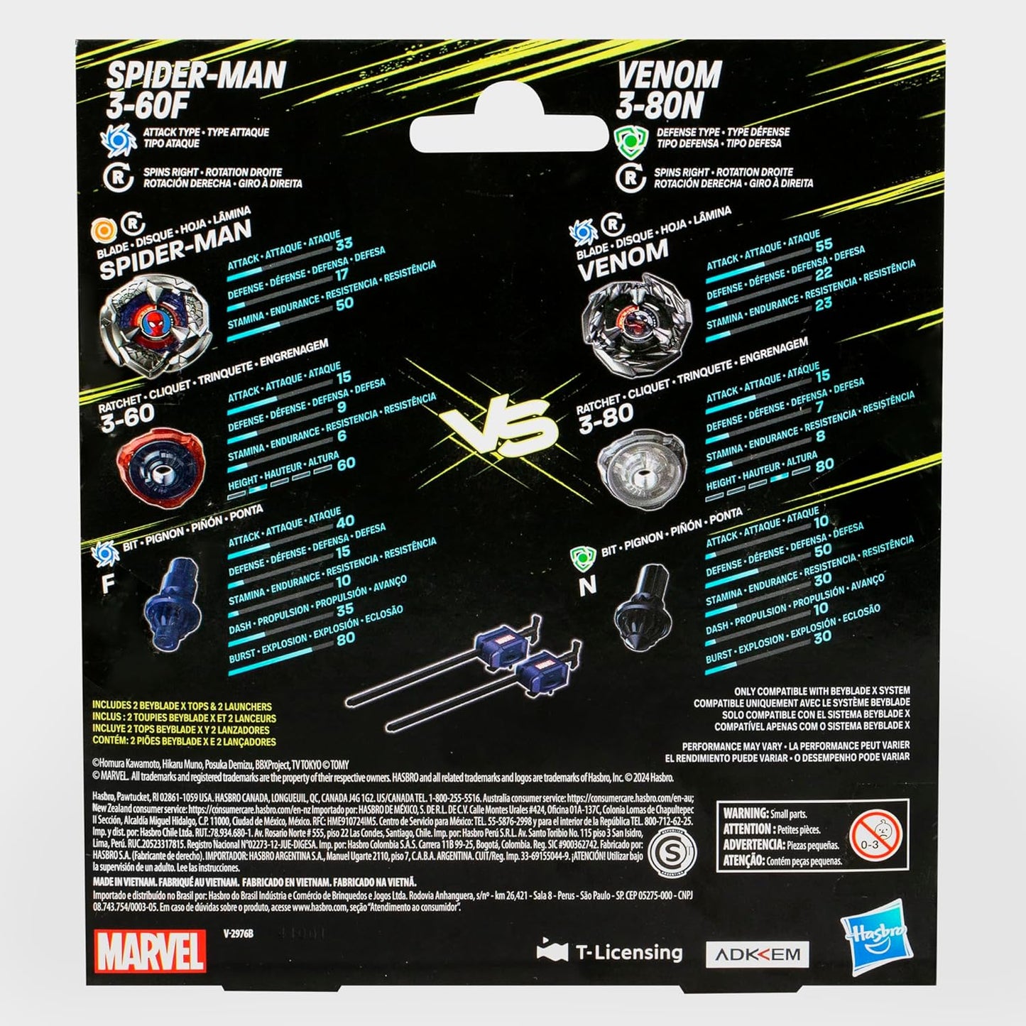 Beyblade X Marvel Collab Spider-Man 3-60F vs. Venom 3-80N Conjunto Multipack