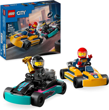 LEGO City Go-Karts e pilotos de corrida, conjunto de brinquedos de veículos de corrida para meninos e meninas de 5 anos ou mais e fãs de brinquedos de carros de corrida com 2 minifiguras de motorista, pequeno presente para