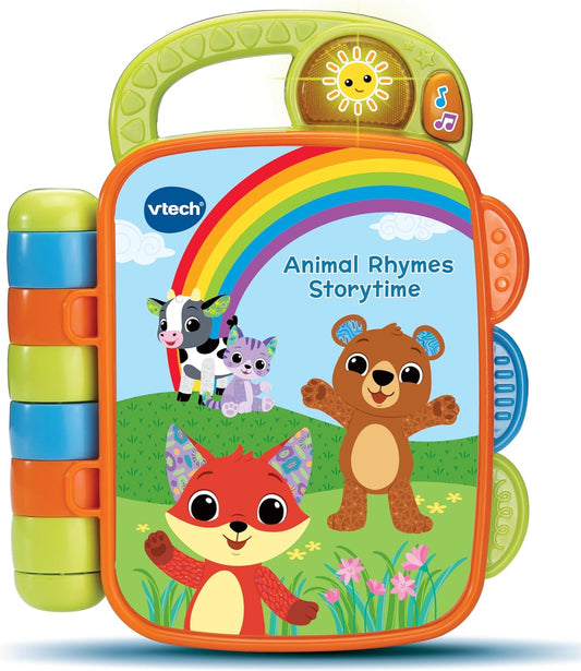 VTech Baby Animal Rhymes Storytime, Libro interactivo para bebés con 6 páginas limpias, botón iluminado, canciones y melodías, regalo para bebés de 9, 12, 18 meses+, versión en inglés