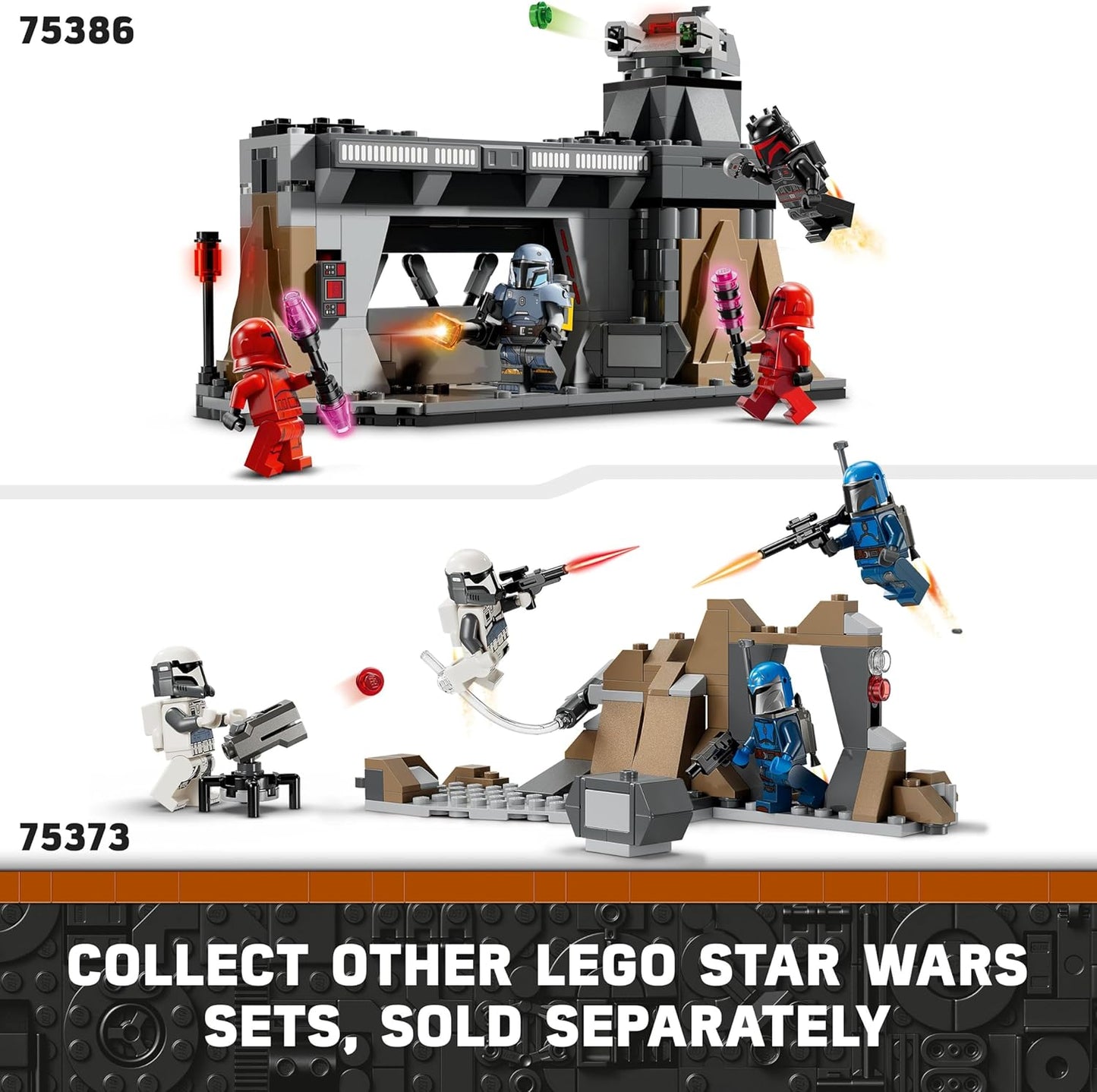 LEGO Star Wars: The Mandalorian Paz Vizsla e Moff Gideon Battle, brinquedo de construção colecionável para crianças, com minifiguras de 4 personagens, ideia criativa de presente para meninos e meninas de 7 anos ou mais 75386