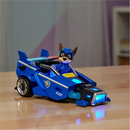 PAW Patrol: The Mighty Movie Toy Car con figura de acción de Chase Mighty Pups, luces y sonidos, juguetes para niños y niñas 3+