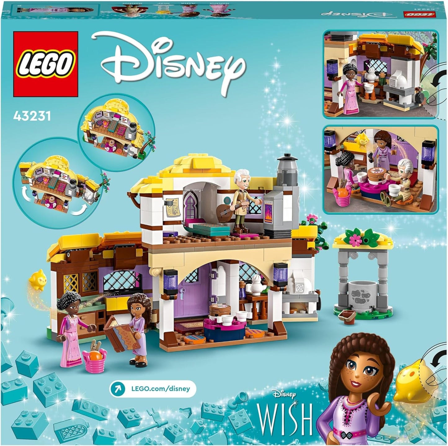 LEGO 43231 Disney Wish Asha's Cottage Playset, abrindo Toy Dollshouse do filme Wish com minibonecas Asha, Sakina e Sabino e figura de estrela, ideia para crianças, meninas e meninos