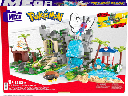 MEGA Conjunto de brinquedos de construção Pokémon Jungle Voyage com 1362 peças, 4 personagens articulados e articulados e ambiente, para crianças