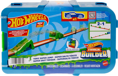 Hot Wheels Conjunto de pistas com 1 carro Hot Wheels, conjunto de construção de pistas com tema tóxico com 10 peças de pista para criar acrobacias de salto, vem em uma caixa de armazenamento modular e empilhável