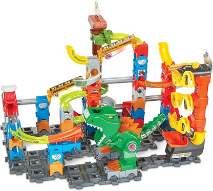 VTech Marble Rush Magentic Dino Adventure, Set de Construcción para Niños, 10 Canicas y 100 Piezas de Construcción, Juguete de Construcción, Dinosaur Marble Rush con Efectos de Luz y Sonido para 4, 5, 6 años + Versión en Inglés