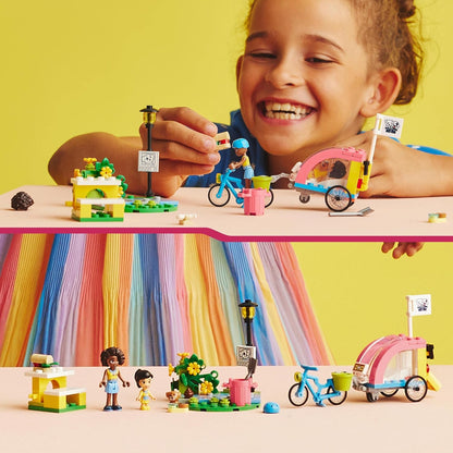 LEGO 41738 Conjunto de brinquedos para bicicleta de resgate de cães Friends, conjunto de animais para crianças, meninas e meninos de 6 anos ou mais com figura de cachorrinho e 2 minibonecos, personagens da série 2023