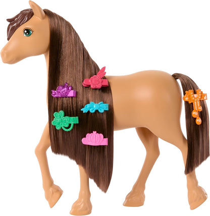 Barbie Cavalo e acessórios, brinquedos de Barbie Mysteries: The Great Horse Chase, crina extra longa para escovar e pentear (os estilos podem variar), HXJ37