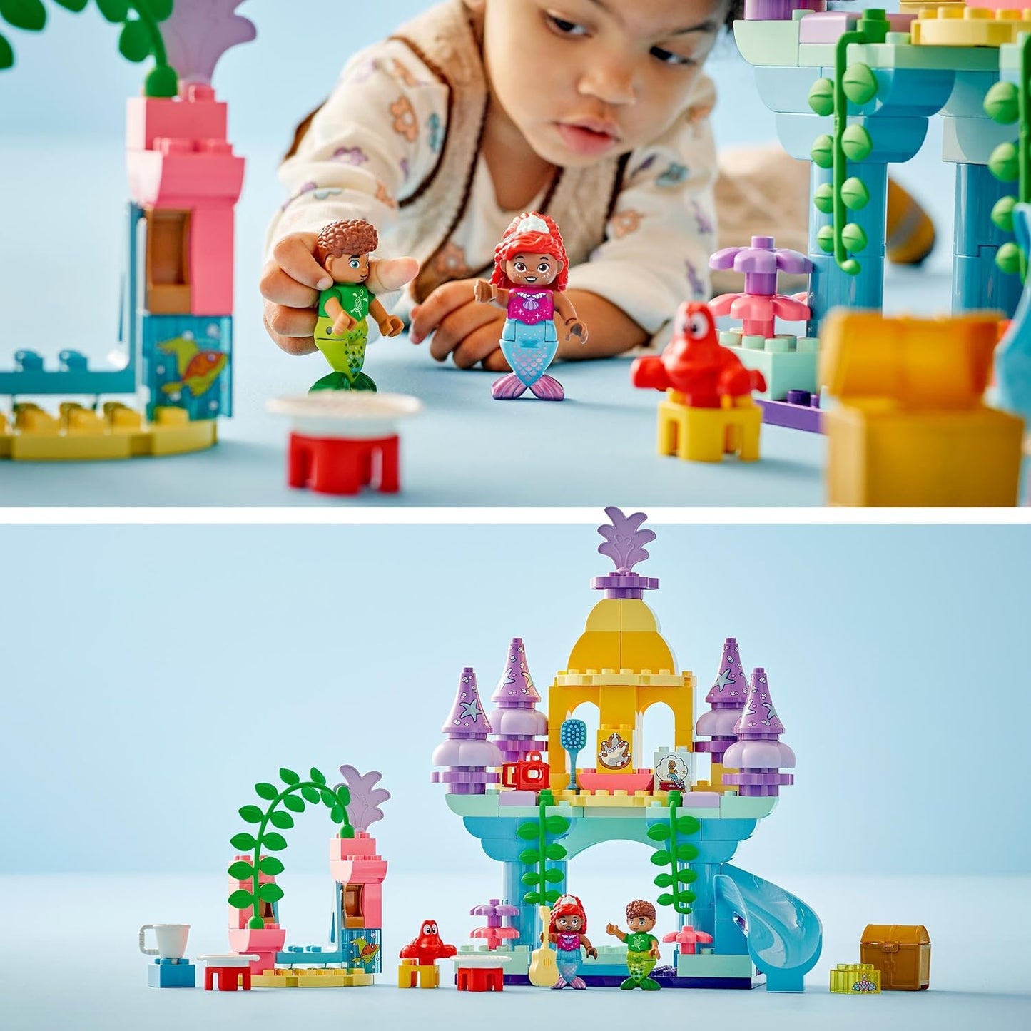 LEGO DUPLO | Palácio subaquático mágico da Disney Ariel, brinquedo de construção da pequena sereia para crianças, meninas e meninos com mais de 2 anos, conjunto de castelo com figuras, brinquedos educativos de aprendizagem, ideia de presente 10435