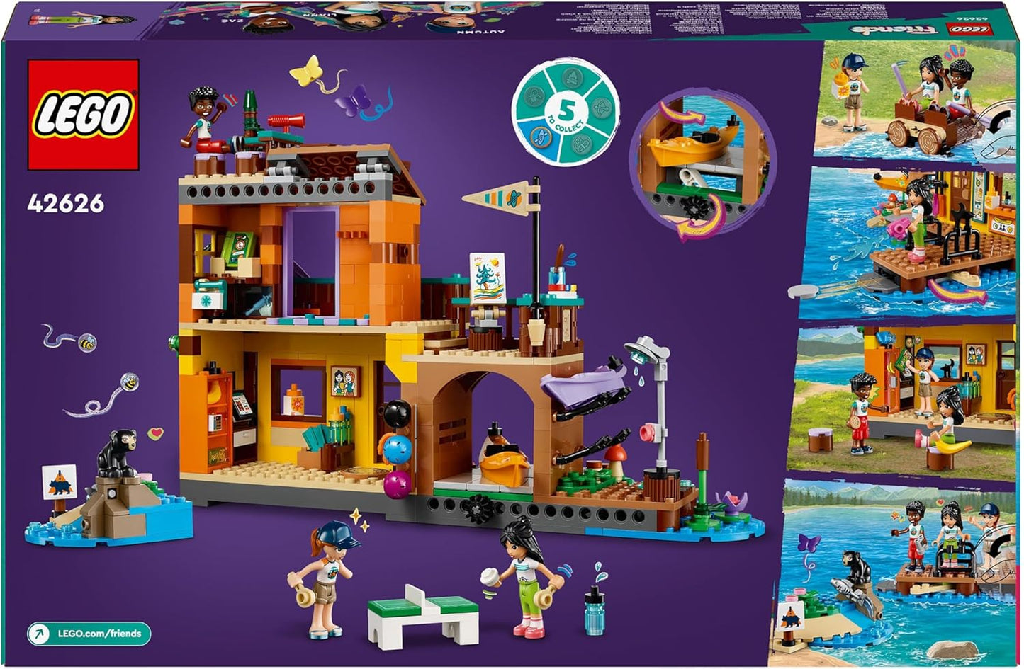 LEGO Brinquedo de construção de esportes aquáticos Friends Adventure Camp para crianças, ideia de presente de dramatização para meninas e meninos de 7 anos ou mais, com 3 personagens de miniboneca e uma figura de urso, conjunto educacional 42626