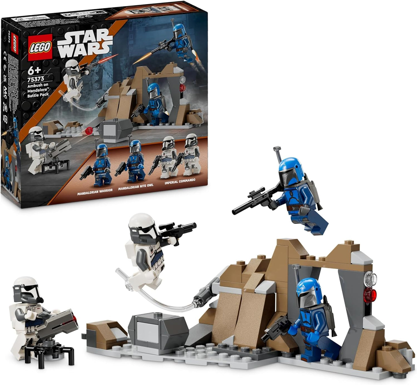 LEGO Star Wars: The Mandalorian Ambush on Mandalore Battle Pack, brinquedo de construção para meninos e meninas de 6 anos ou mais, com minifiguras de 4 personagens, pequeno presente criativo para crianças 75373