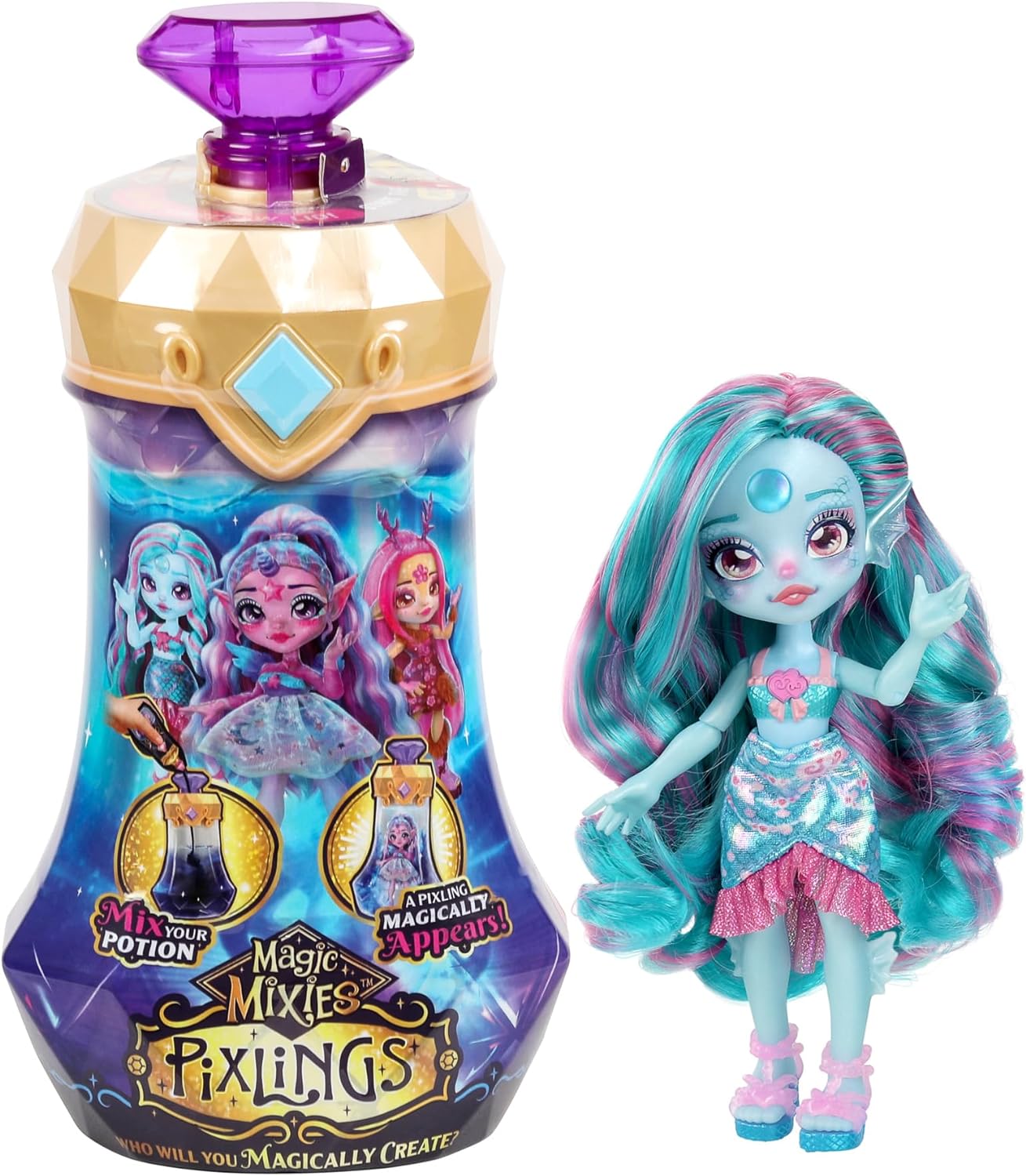 MAGIC MIXIES Pixlings. Crie e misture uma poção mágica que revela magicamente uma linda boneca Pixling de 6,5 "dentro de um frasco de poção - quem você criará magicamente