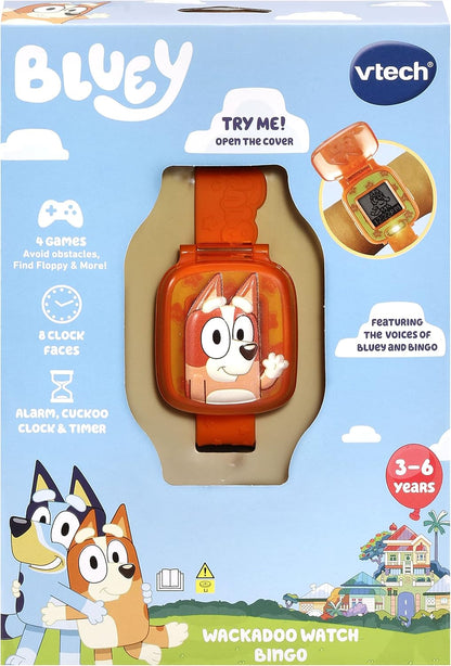 VTech Reloj de Aprendizaje Bluey Wackadoo Bingo, Juguete Oficial Bluey, Reloj Infantil con Temporizador, Temporizador, Alarma y Juegos, Regalo Educativo para Niños de 3, 4, 5, 6 y Más, Versión en Inglés