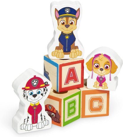 Melissa & Doug Caminhão de brinquedo PAW Patrol com blocos de construção de madeira com alfabeto e número, brinquedos infantis para meninas e meninos de 3 anos ou mais, brinquedos PAW Patrol para meninos, presente de veículos infantis para menino ou