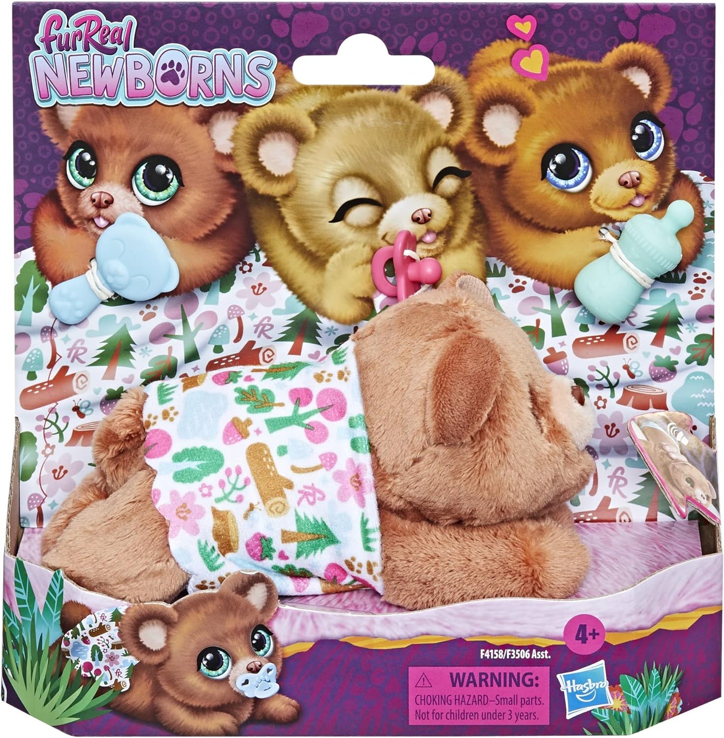 Hasbro furReal Newborns Bears, brinquedo de pelúcia animatrônico interativo com efeitos sonoros, fecha os olhos, a partir de 4 anos, F4158, multicolorido