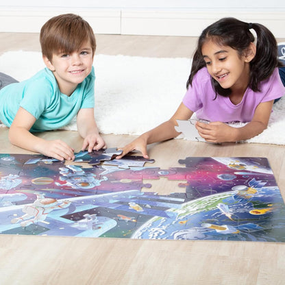 Melissa & Doug Space Glow-in-the-Dark Jigsaw Floor Puzzle - 48 peças, quebra-cabeças para crianças de 3 anos, quebra-cabeça de papelão, brinquedos Montessori, quebra-cabeças para crianças, solução de problemas