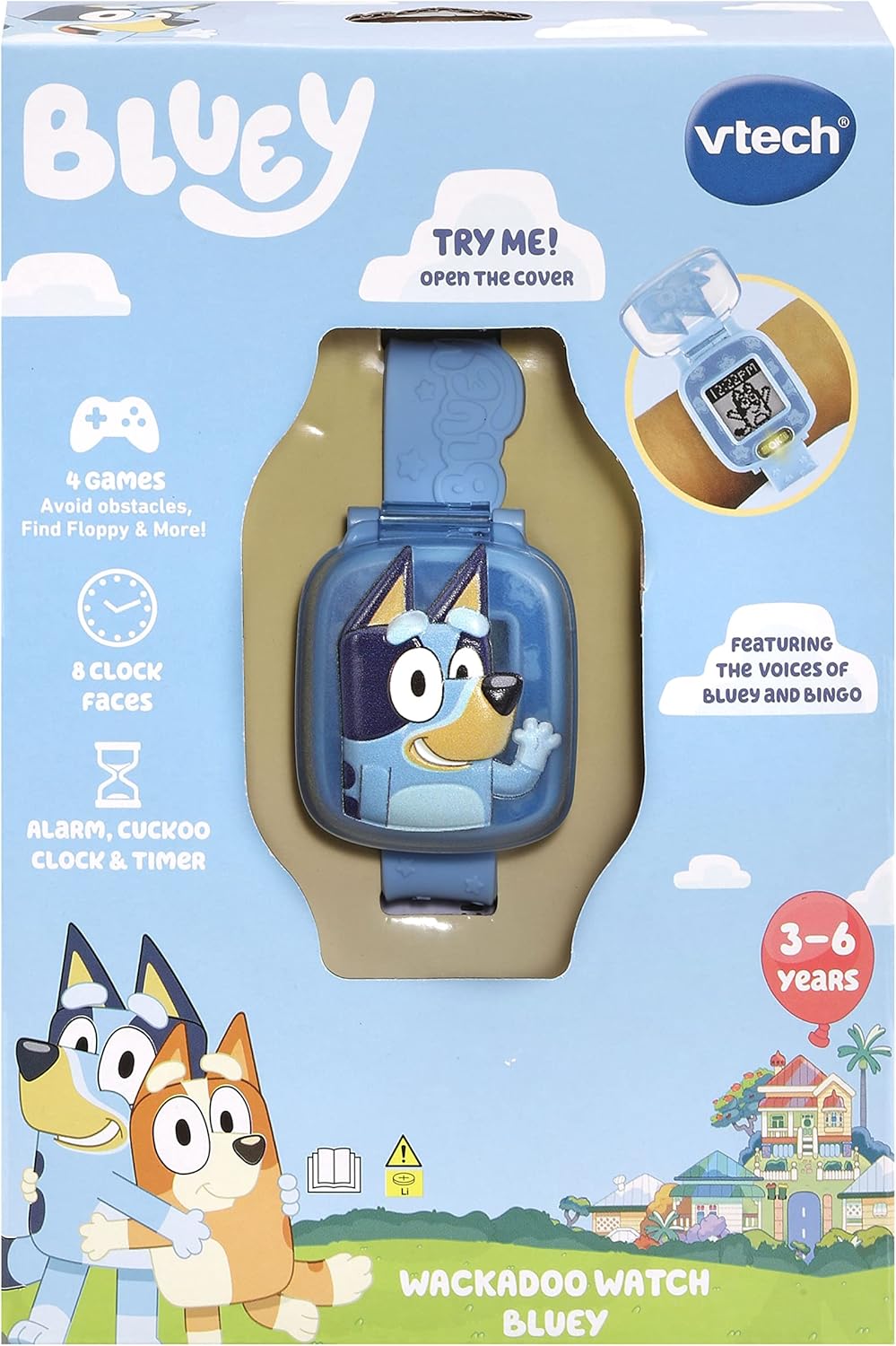 VTech  Relógio de aprendizagem Bluey Wackadoo Bluey, brinquedo oficial Bluey, relógio para crianças com cronômetro, temporizador, alarme e jogos, presente educacional para crianças de 3, 4, 5, 6 anos ou mais, versão em inglês, médio