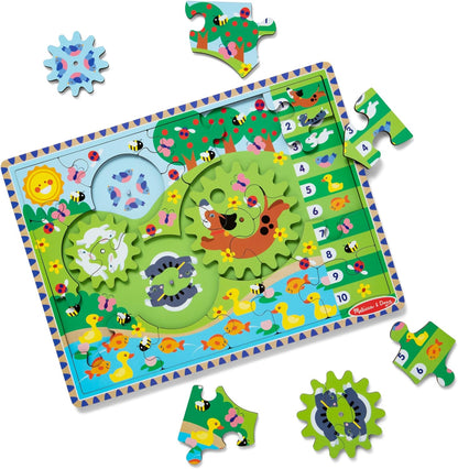 Melissa & Doug Wooden Animal Chase Jigsaw Spinning Gear Puzzle - 24 peças, quebra-cabeças para crianças de 3 anos, quebra-cabeça de madeira, brinquedos Montessori, quebra-cabeças infantis