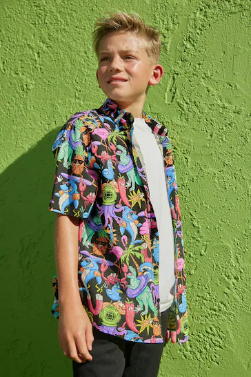 |Chico Grande| Camisa multicolor de manga corta con estampado Sea Bright (3-16 años)